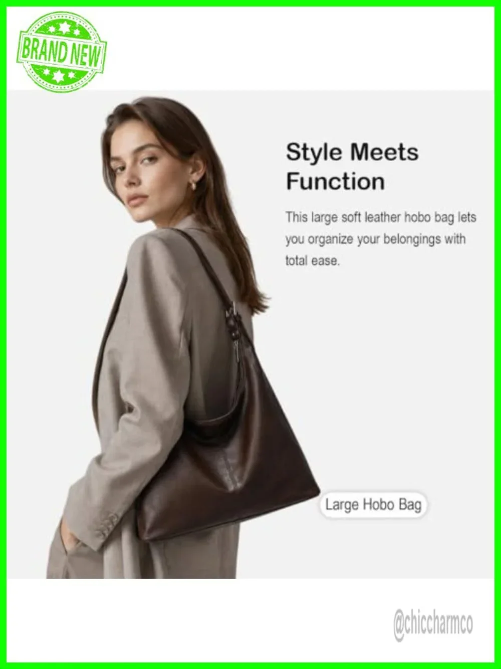Large Vegan Leather Hobo Bag Slouchy Shoulder Purse Work Handbag